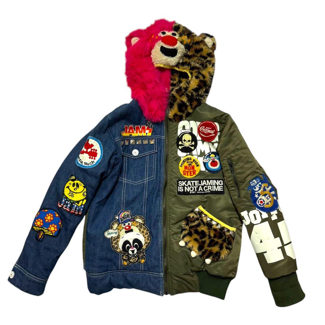 超希少 JAM ジョイフルモンスター 刺繍 デニム×MA1 中綿ジャケット150