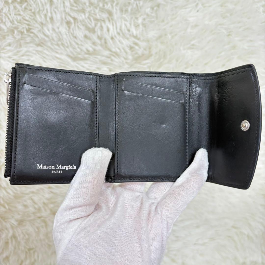 希少✨ メゾンマルジェラ 三つ折り財布 4ステッチ レザー ブラック ブラック