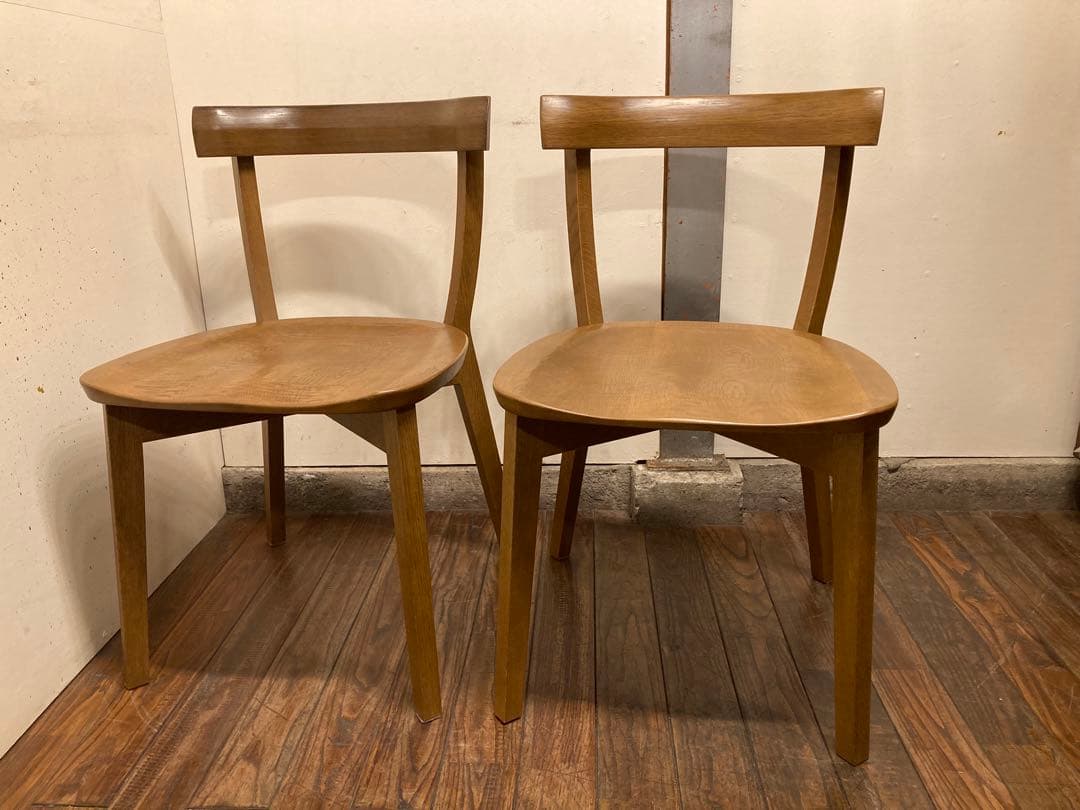 旭川家具 アーリータイムス オーク無垢材 DC-4 2脚セット 曲木 民芸 北欧