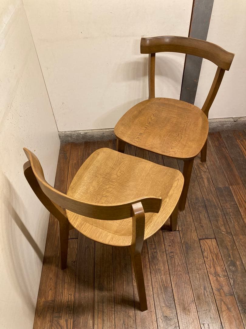 旭川家具 アーリータイムス オーク無垢材 DC-4 2脚セット 曲木 民芸 北欧