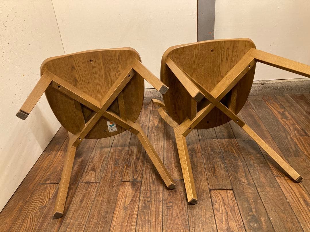 旭川家具 アーリータイムス オーク無垢材 DC-4 2脚セット 曲木 民芸 北欧