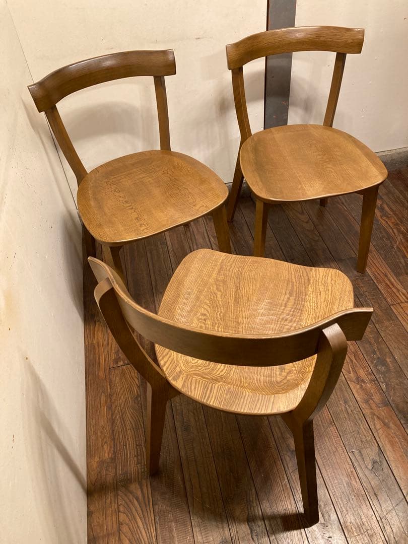 旭川家具 アーリータイムス オーク無垢材 DC-4 2脚セット 曲木 民芸 北欧