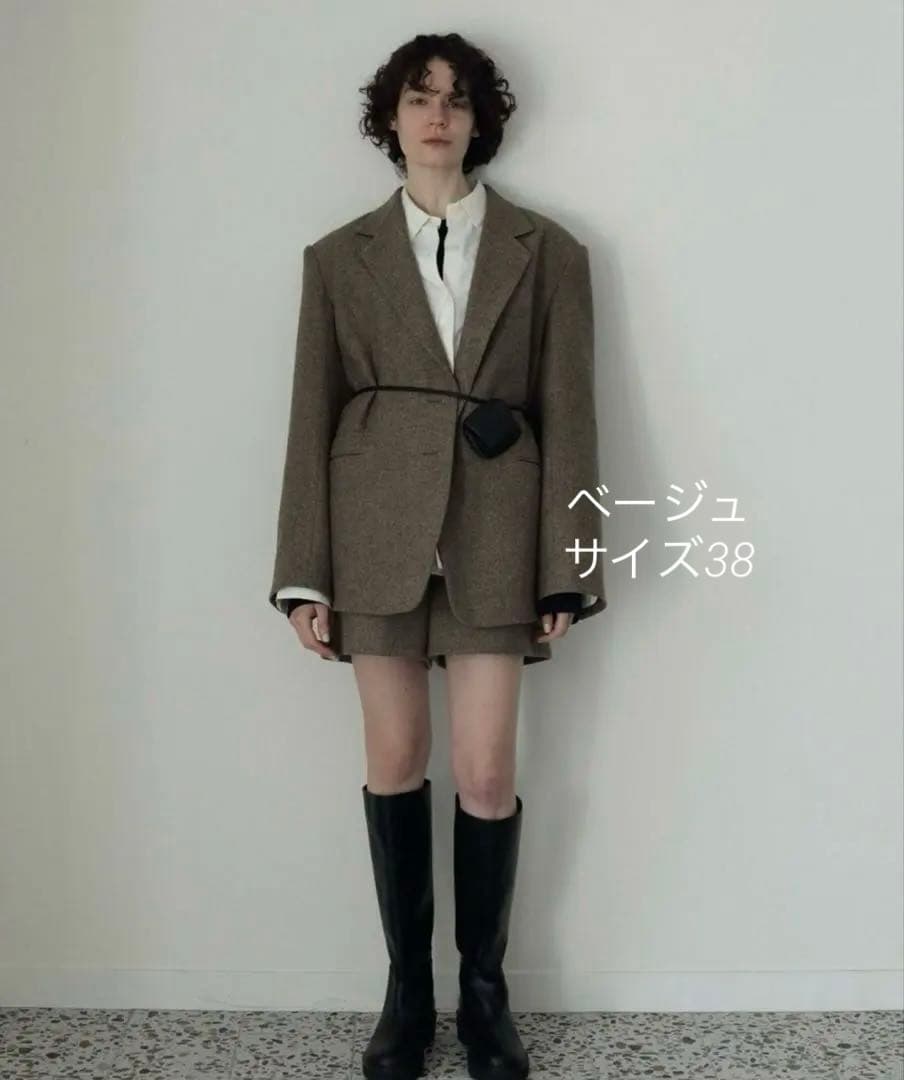 anukeヘリンボーンウールジャケット【ベージュ・サイズ38】