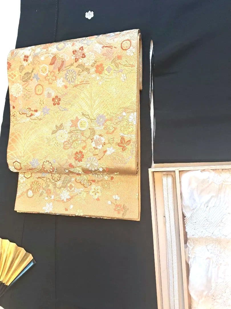 美品❇️豪華黒留袖　手描友禅暈し染め ５つ紋　比翼仕立て　ブルセット