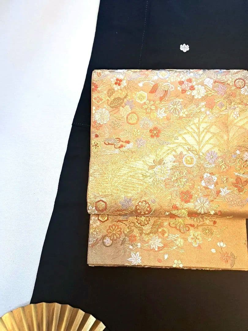 美品❇️豪華黒留袖　手描友禅暈し染め ５つ紋　比翼仕立て　ブルセット