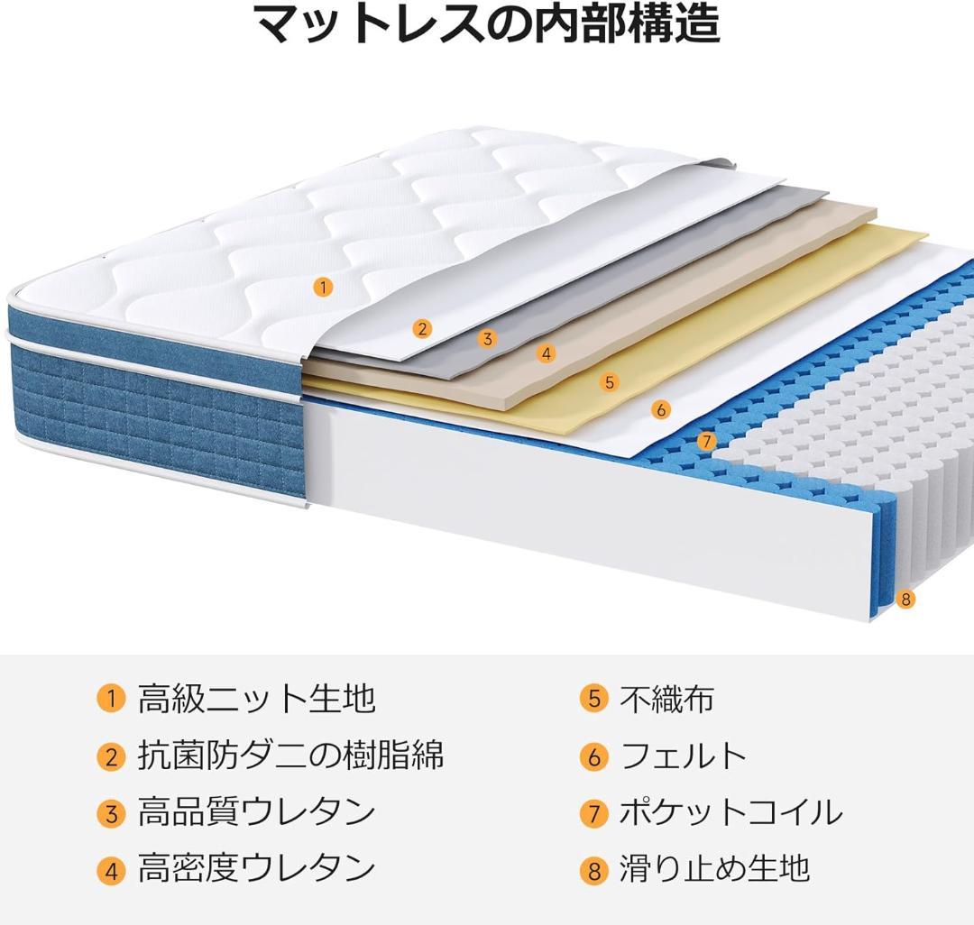 koorlian マットレス シングル 厚み20cm ポケットコイルマットレス