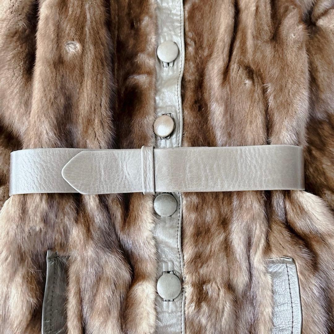 希少✨デミバフミンク　ラムレザー　ロングコート　リアルファー　マキシ丈　ベルト