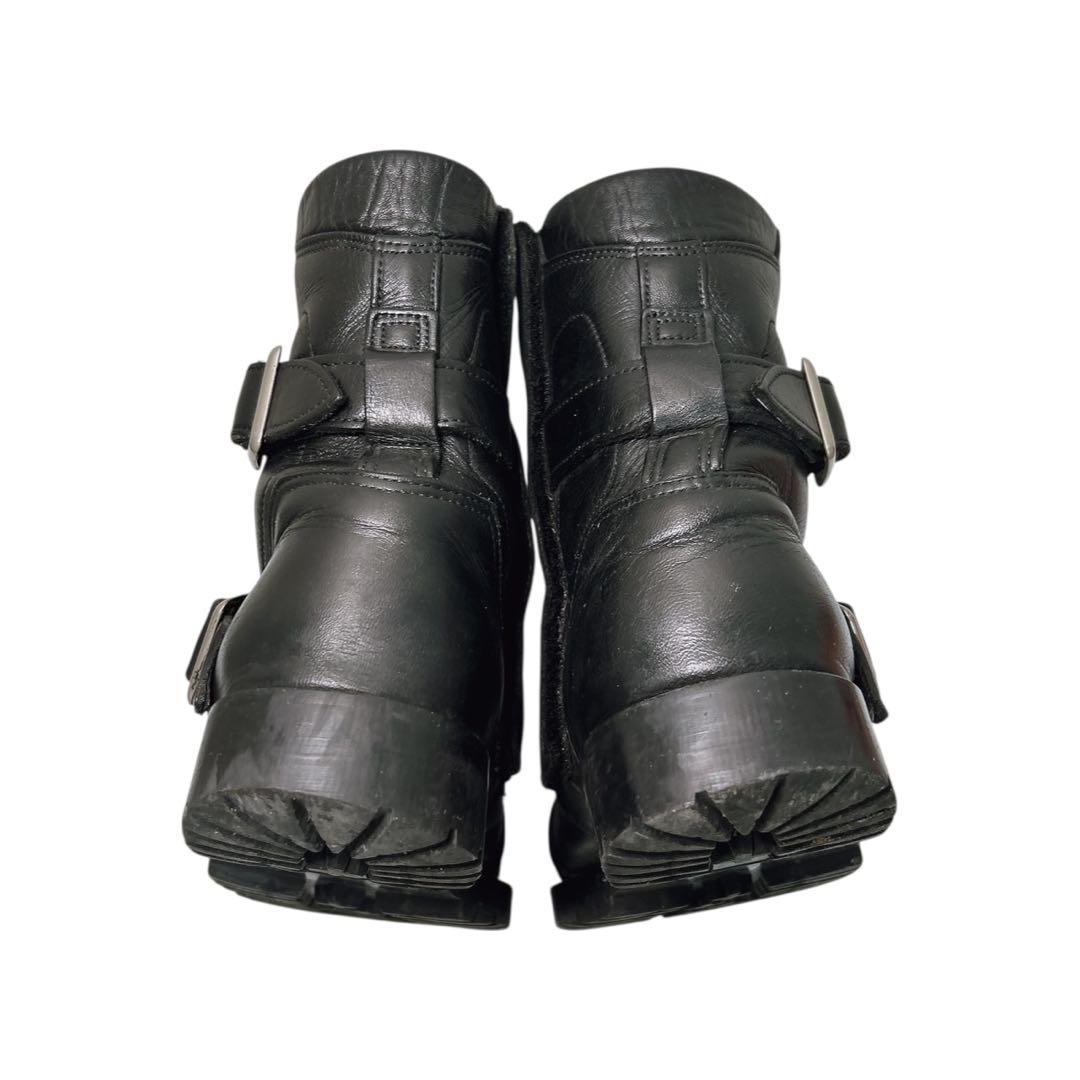 00s/y2kサイドジップレザー　【archive】黒 エンジニアブーツブラック