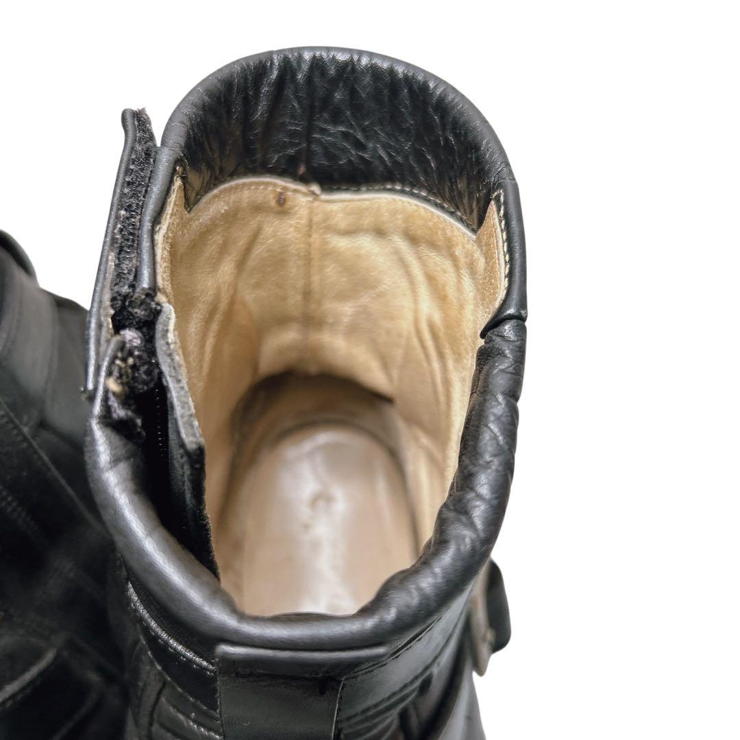 00s/y2kサイドジップレザー　【archive】黒 エンジニアブーツブラック