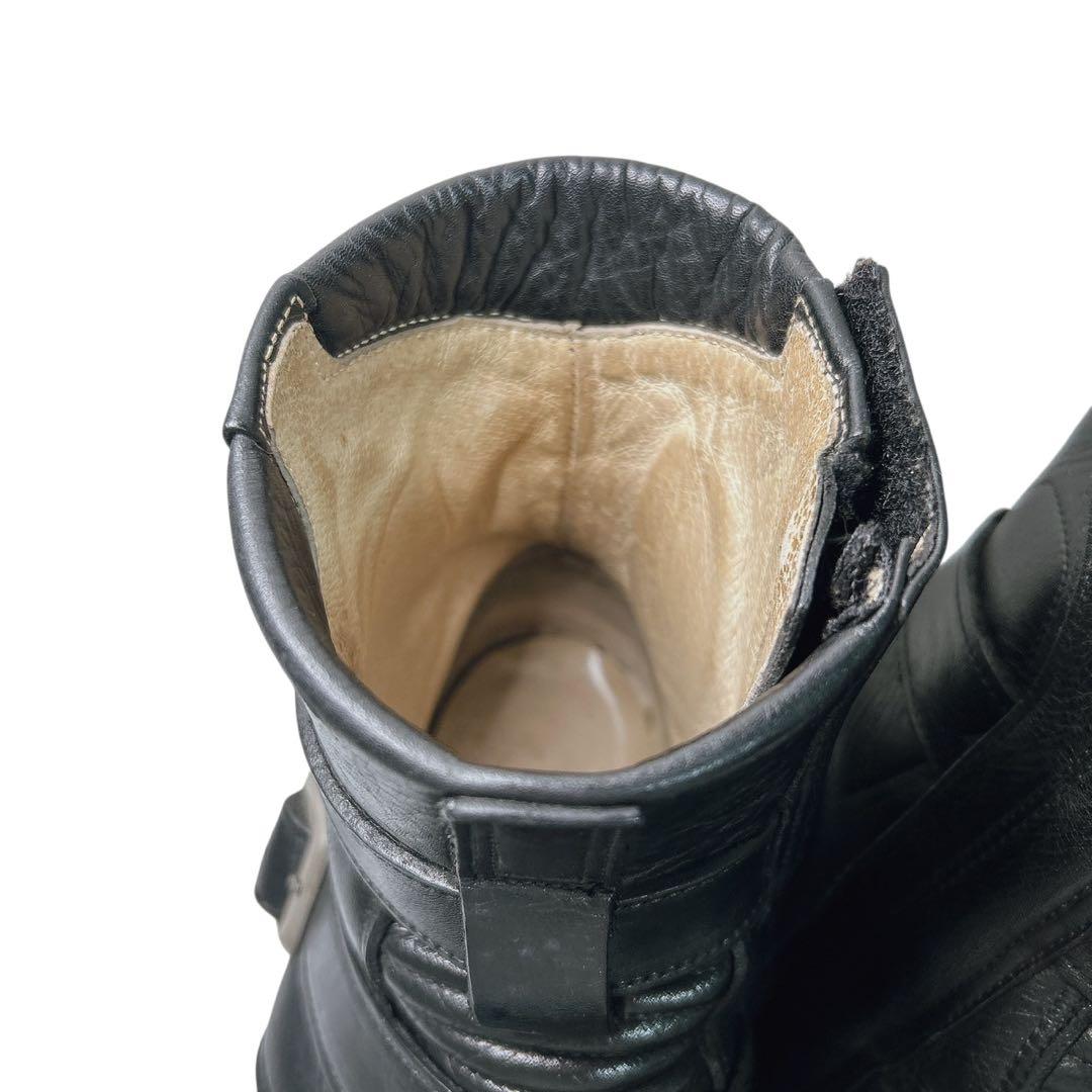 00s/y2kサイドジップレザー　【archive】黒 エンジニアブーツブラック