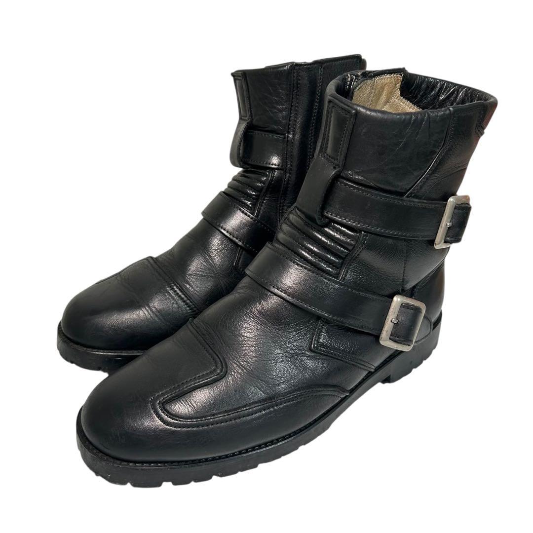 00s/y2kサイドジップレザー　【archive】黒 エンジニアブーツブラック