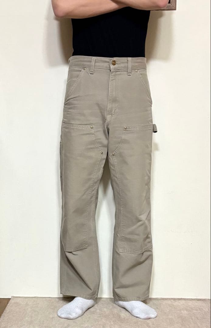 90年代 Carhartt 28×32 ダブルニー ペインターパンツ カーキ