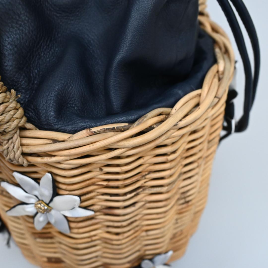 46213★ラドロー カゴバッグ 花 籐 ラタン×レザー デイジー　ディジー