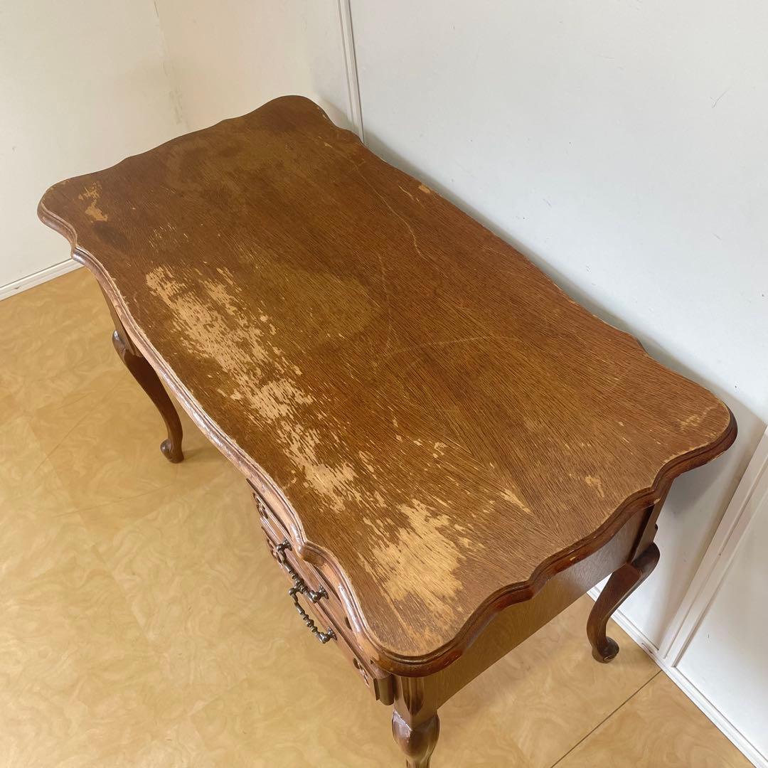 ルーマニア製 オーク材 猫脚 デスク 机 作業台 引き出し アンティーク