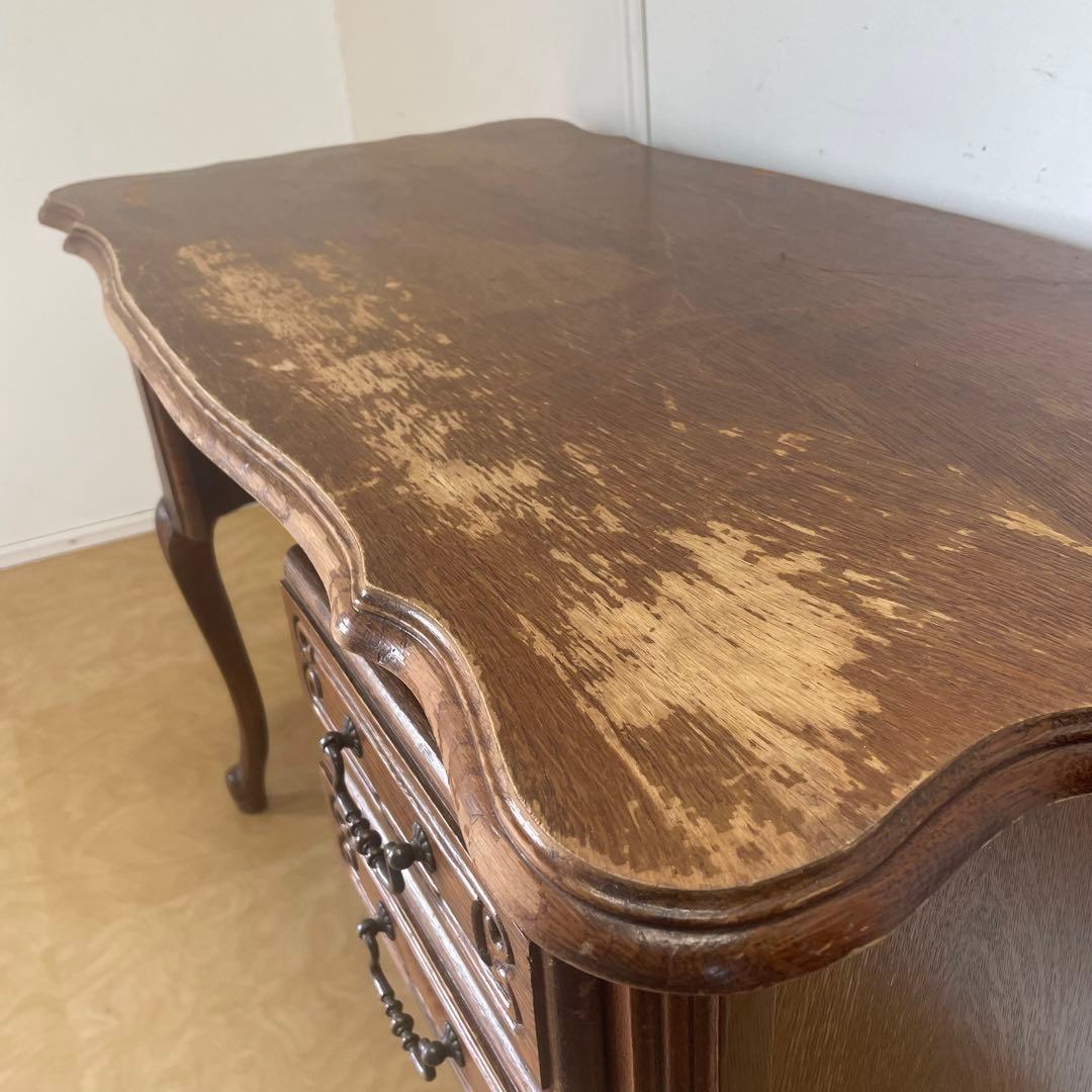 ルーマニア製 オーク材 猫脚 デスク 机 作業台 引き出し アンティーク