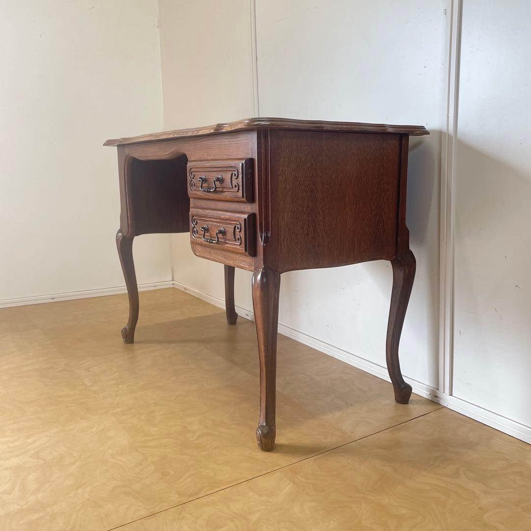 ルーマニア製 オーク材 猫脚 デスク 机 作業台 引き出し アンティーク