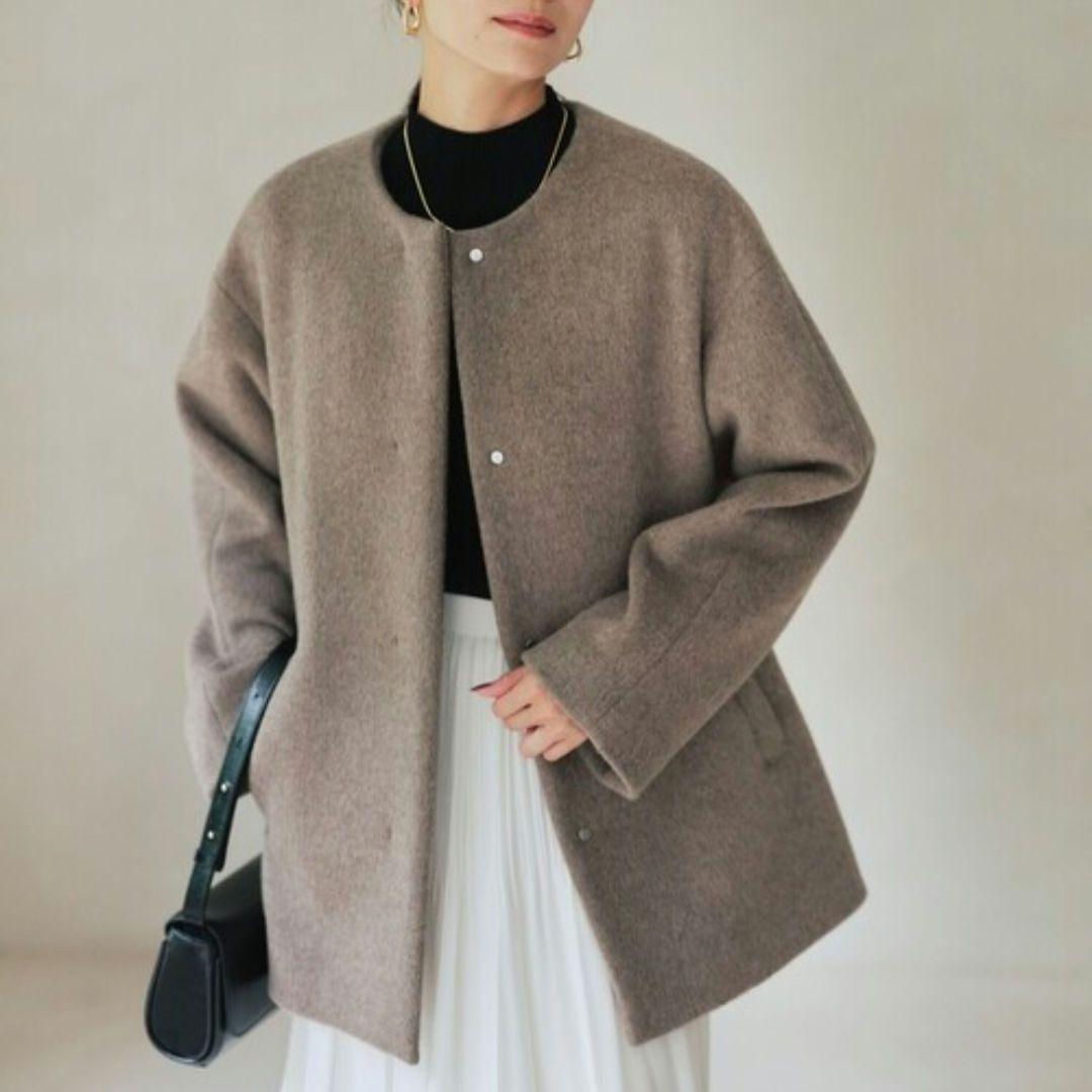 green label アンゴラビーバー ノーカラー ミドル コート