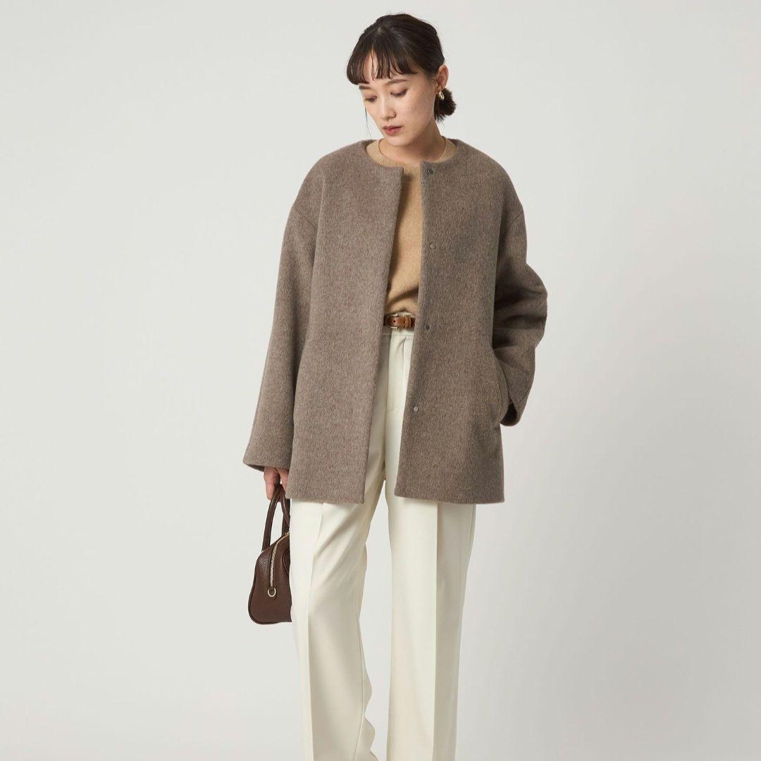 green label アンゴラビーバー ノーカラー ミドル コート