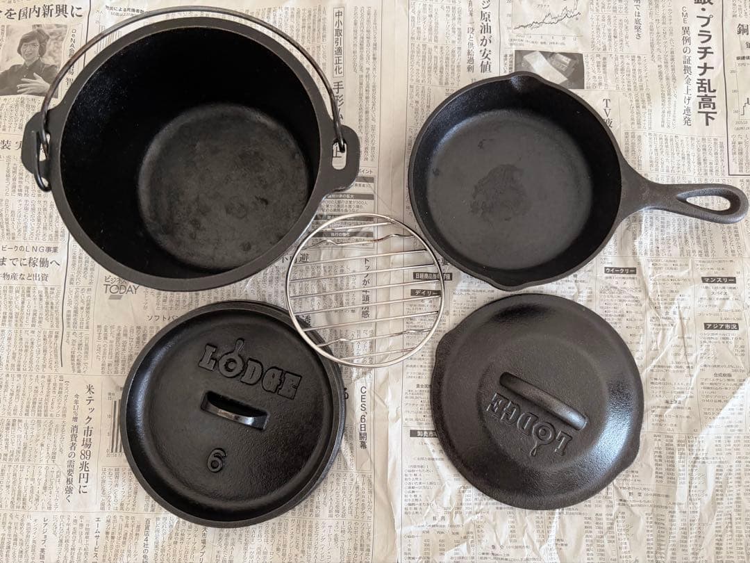 Lodge ロッジ鋳鉄6インチダッチオーブン 、6インチスキレット、底網セット