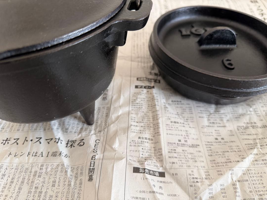 Lodge ロッジ鋳鉄6インチダッチオーブン 、6インチスキレット、底網セット