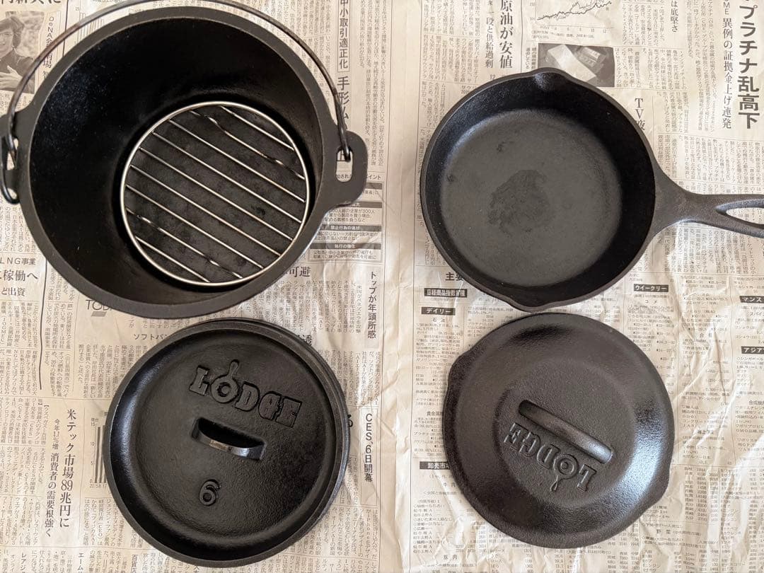 Lodge ロッジ鋳鉄6インチダッチオーブン 、6インチスキレット、底網セット