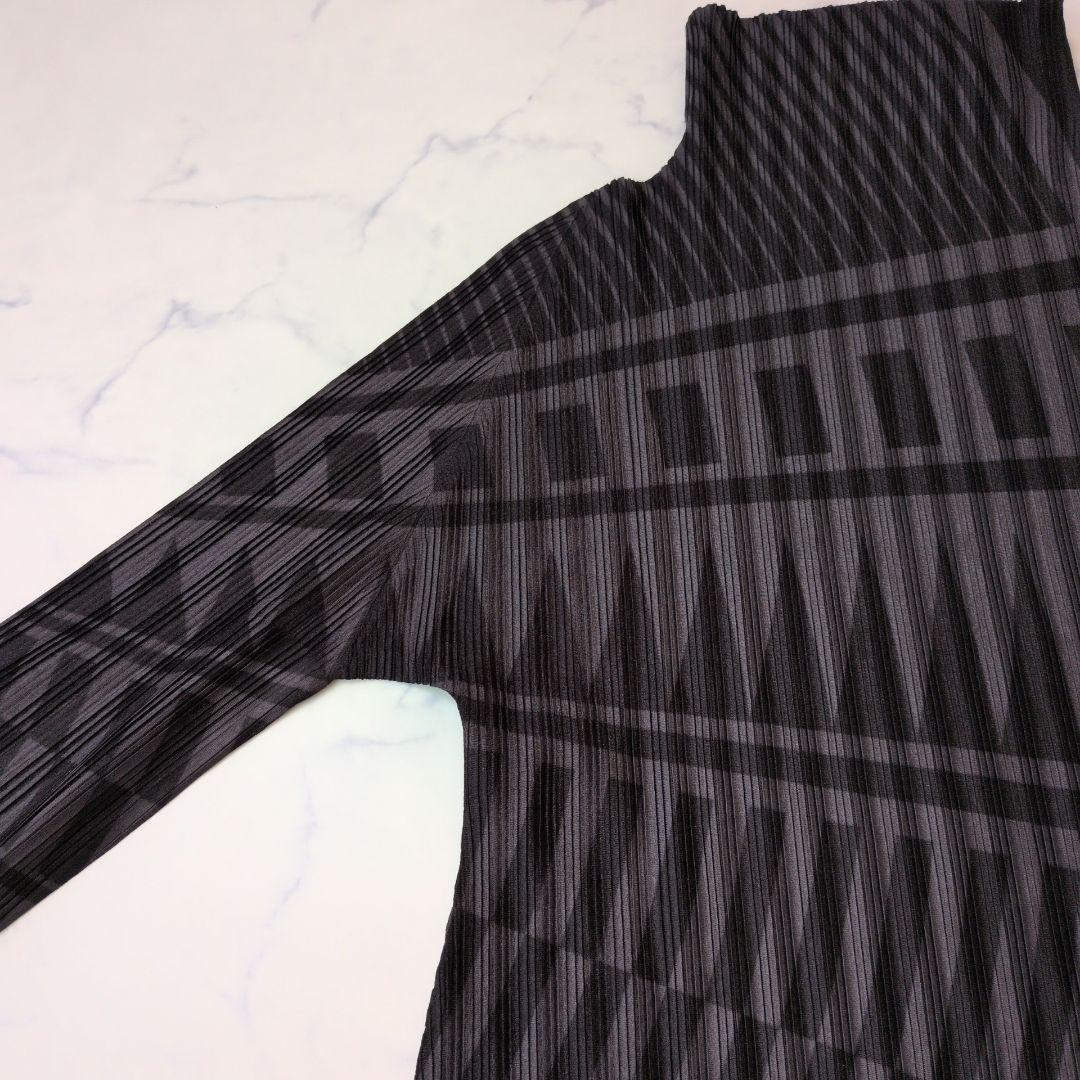 【美品】プリーツプリーズ チュニック ワンピース 長袖 ハイネック 総柄 3