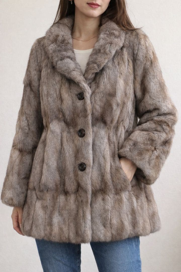 【美品】EMBA エンバ ロシアンリス ロリス 毛皮コート 11号 ベージュ系