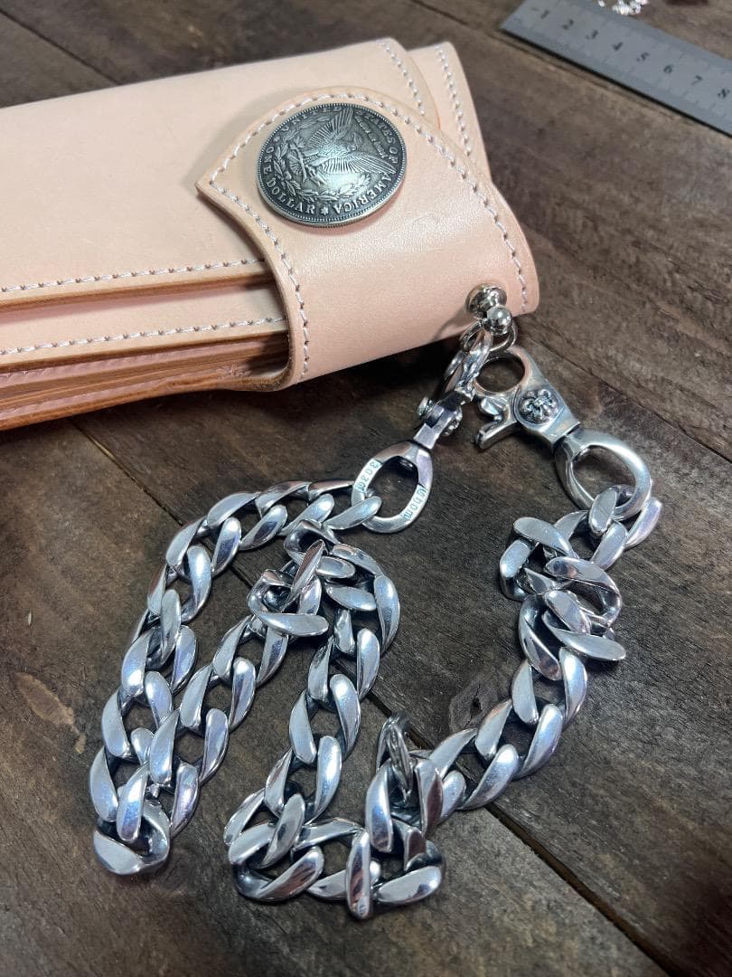 ★QBKA　ウォレットチェーン　ウォレット用プレーン　シルバーチェーン