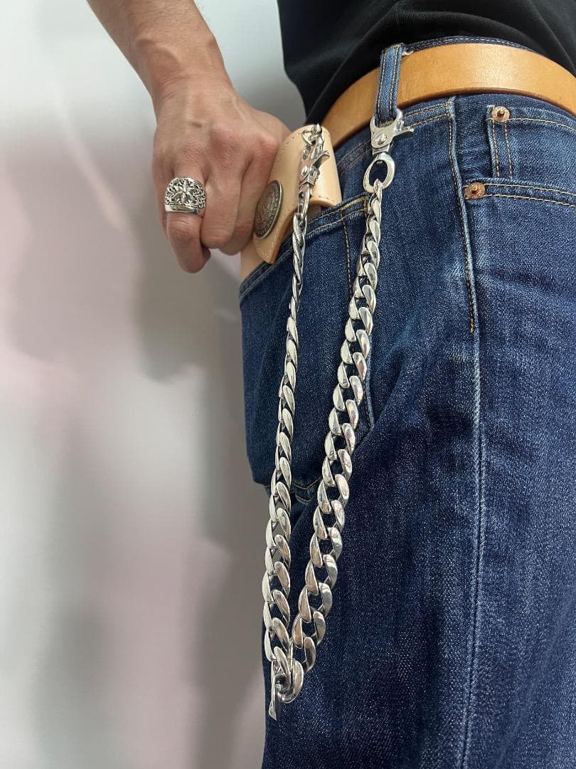 ★QBKA　ウォレットチェーン　ウォレット用プレーン　シルバーチェーン