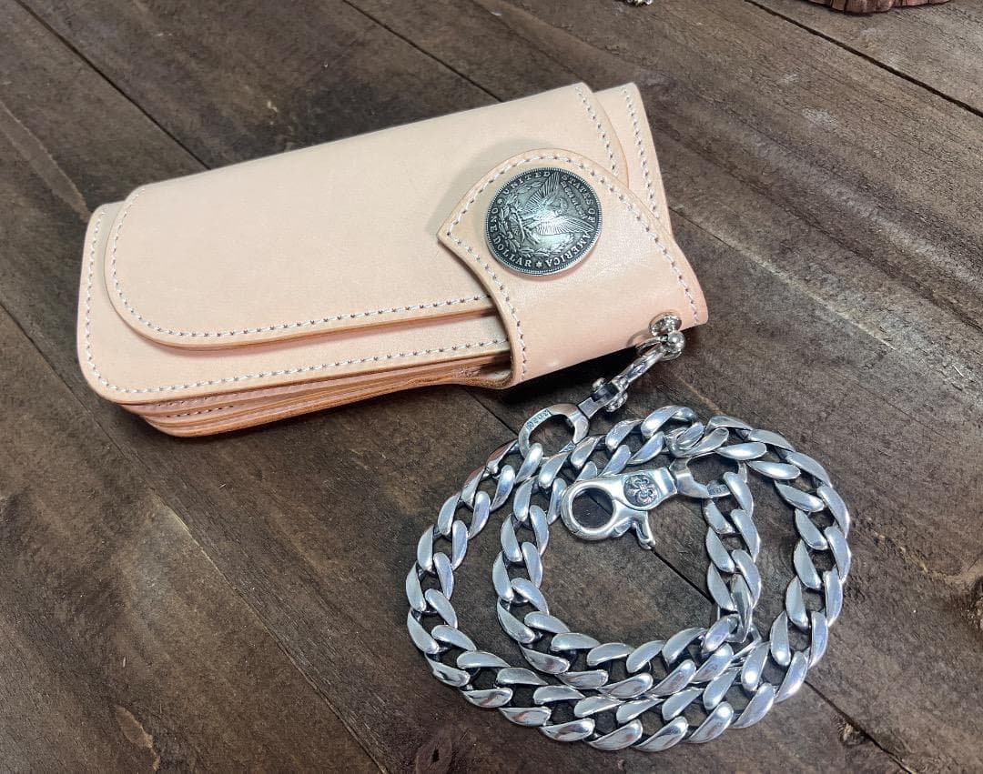 ★QBKA　ウォレットチェーン　ウォレット用プレーン　シルバーチェーン