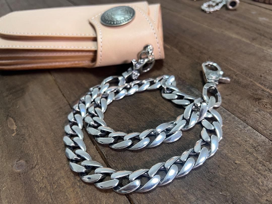 ★QBKA　ウォレットチェーン　ウォレット用プレーン　シルバーチェーン