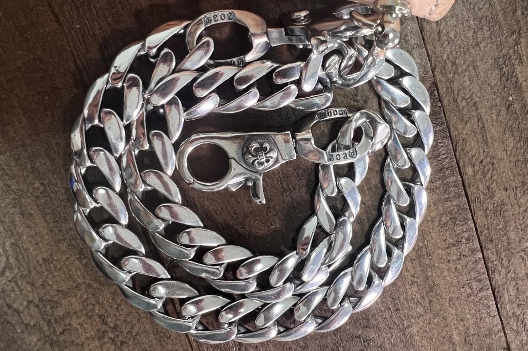 ★QBKA　ウォレットチェーン　ウォレット用プレーン　シルバーチェーン