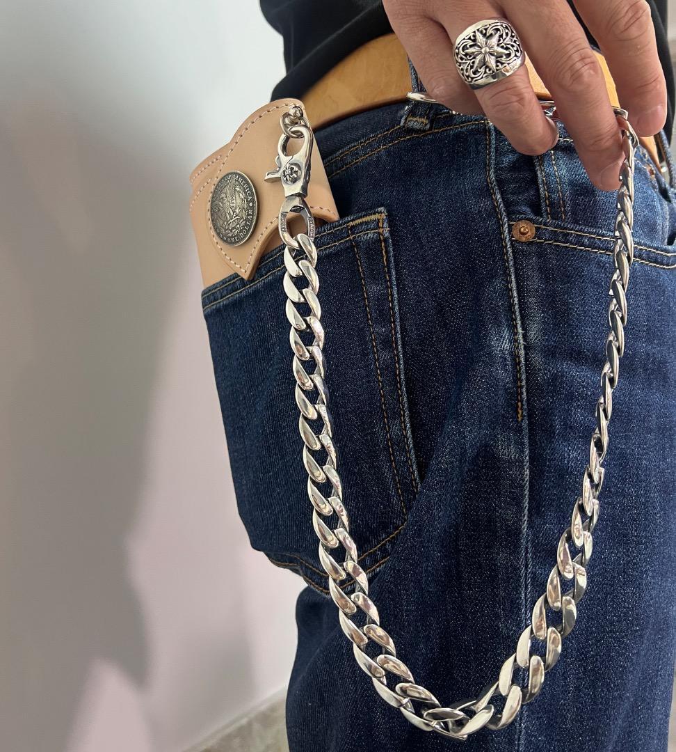 ★QBKA　ウォレットチェーン　ウォレット用プレーン　シルバーチェーン