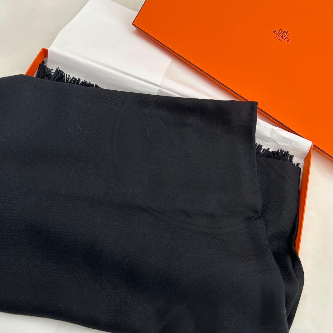 エルメス　カシミヤシルクストール ニューリブリス黒新品未使用