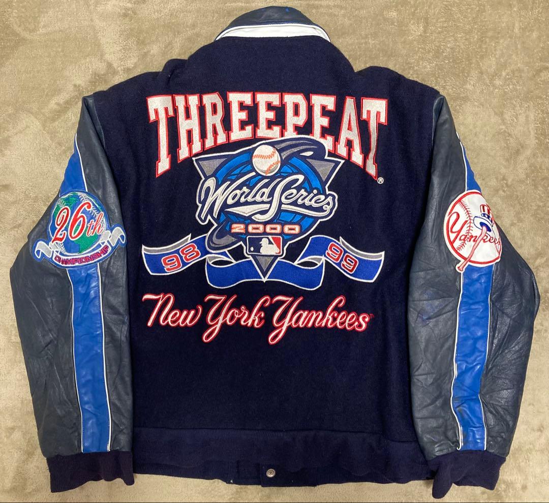 NY ヤンキース スタジャン レザー ウール THREEPEAT 刺繍 MLB
