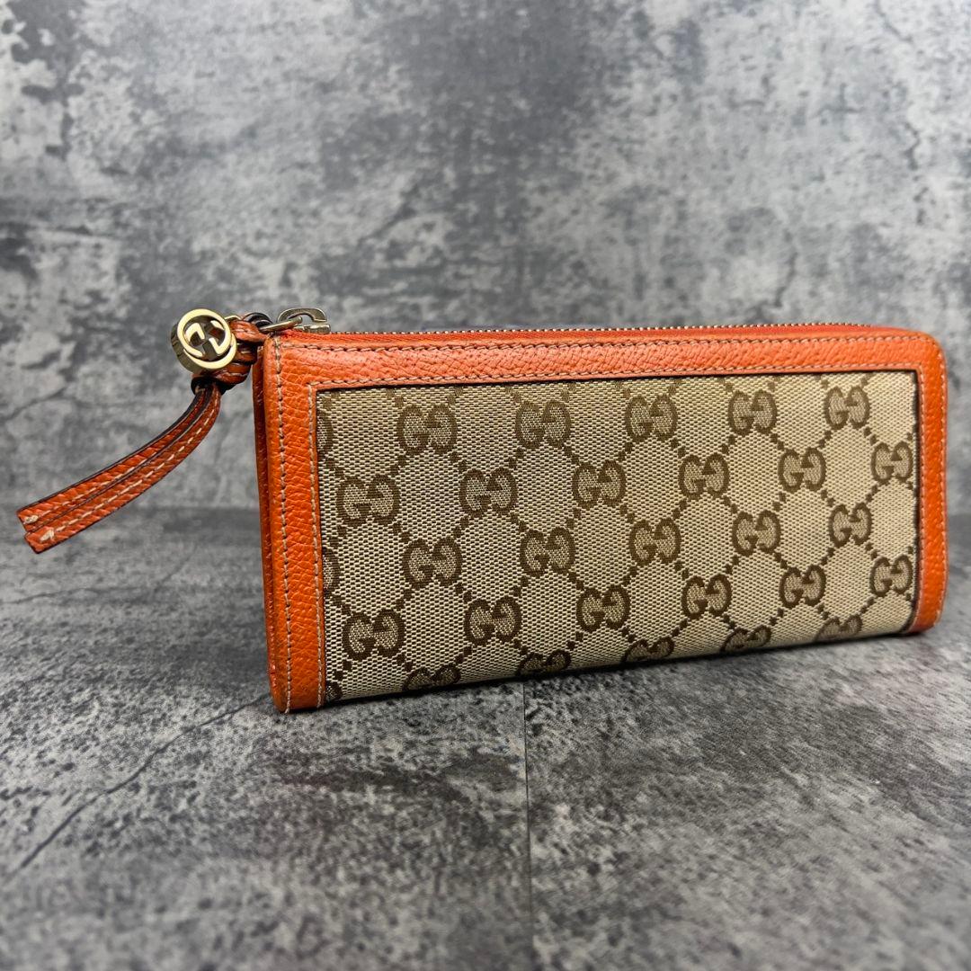 GUCCI GG柄 キャンバス レザー 長財布 インターロッキング チャーム