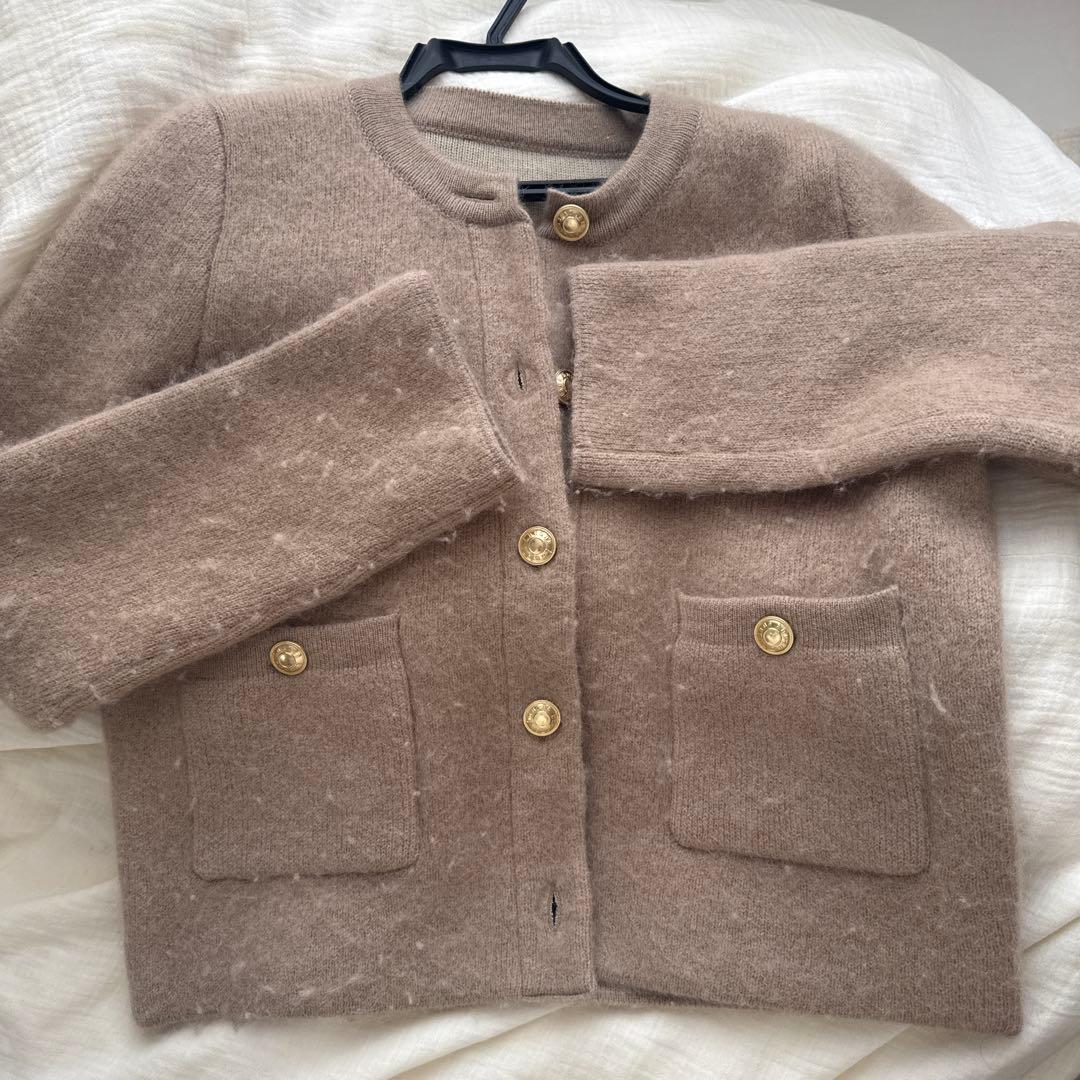 カシミヤブレンドノーカラーニットジャケット ベージュ