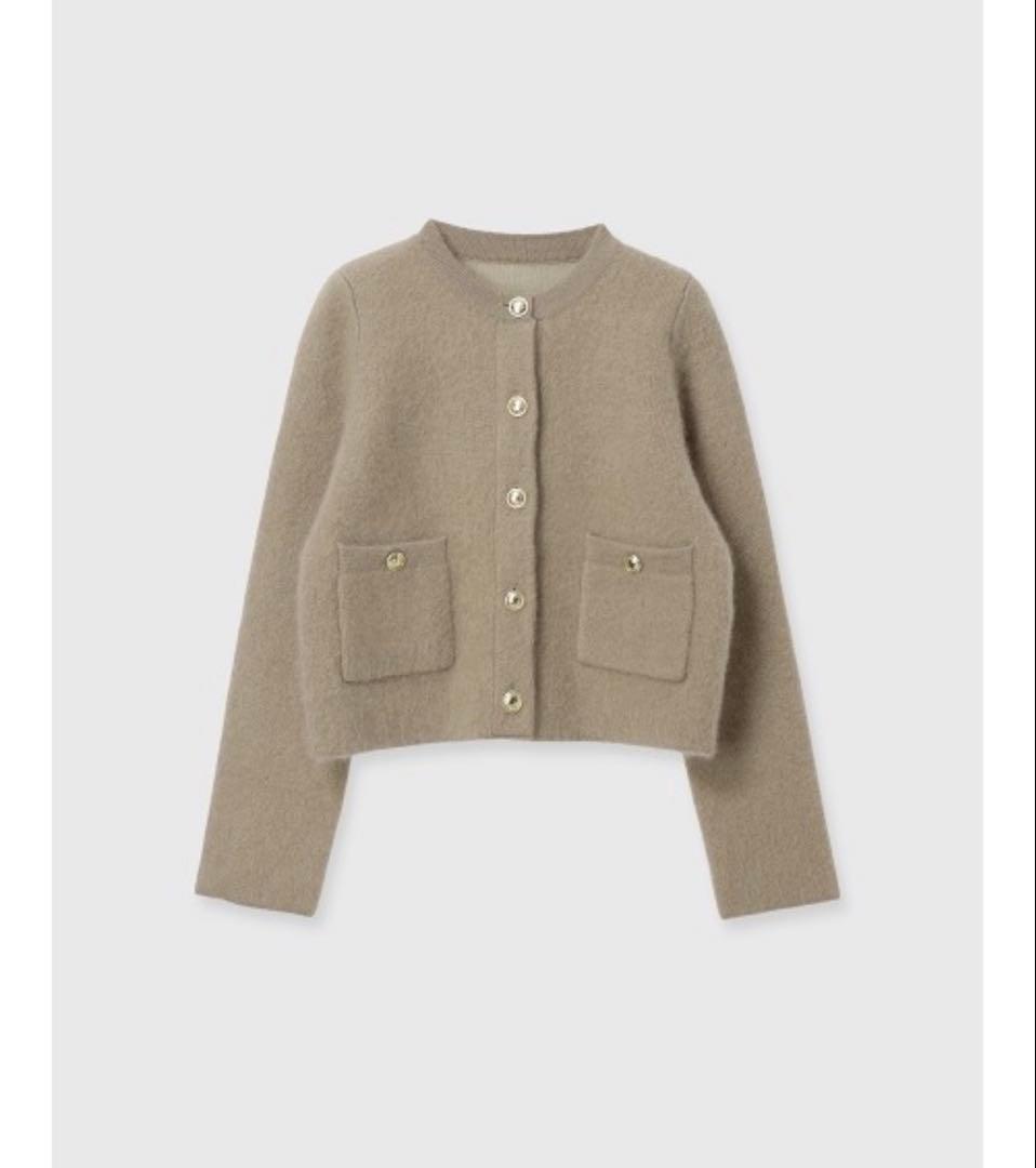 カシミヤブレンドノーカラーニットジャケット ベージュ