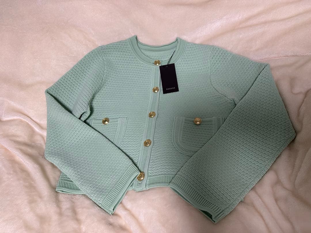 アニュアンス　ノーカラーラーベンニットジャケット