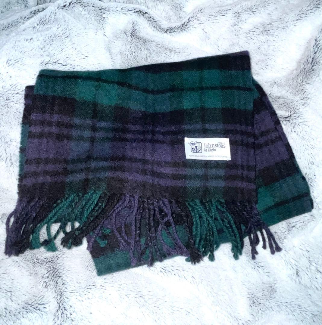 カシミヤ100 マフラー 170cm グリーン Black Watch