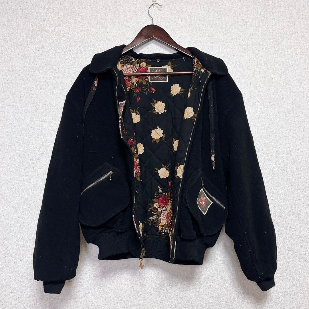 ketty リバーシブル ブルゾン ジャンパー 刺繍 花柄 フード ワッペン　黒