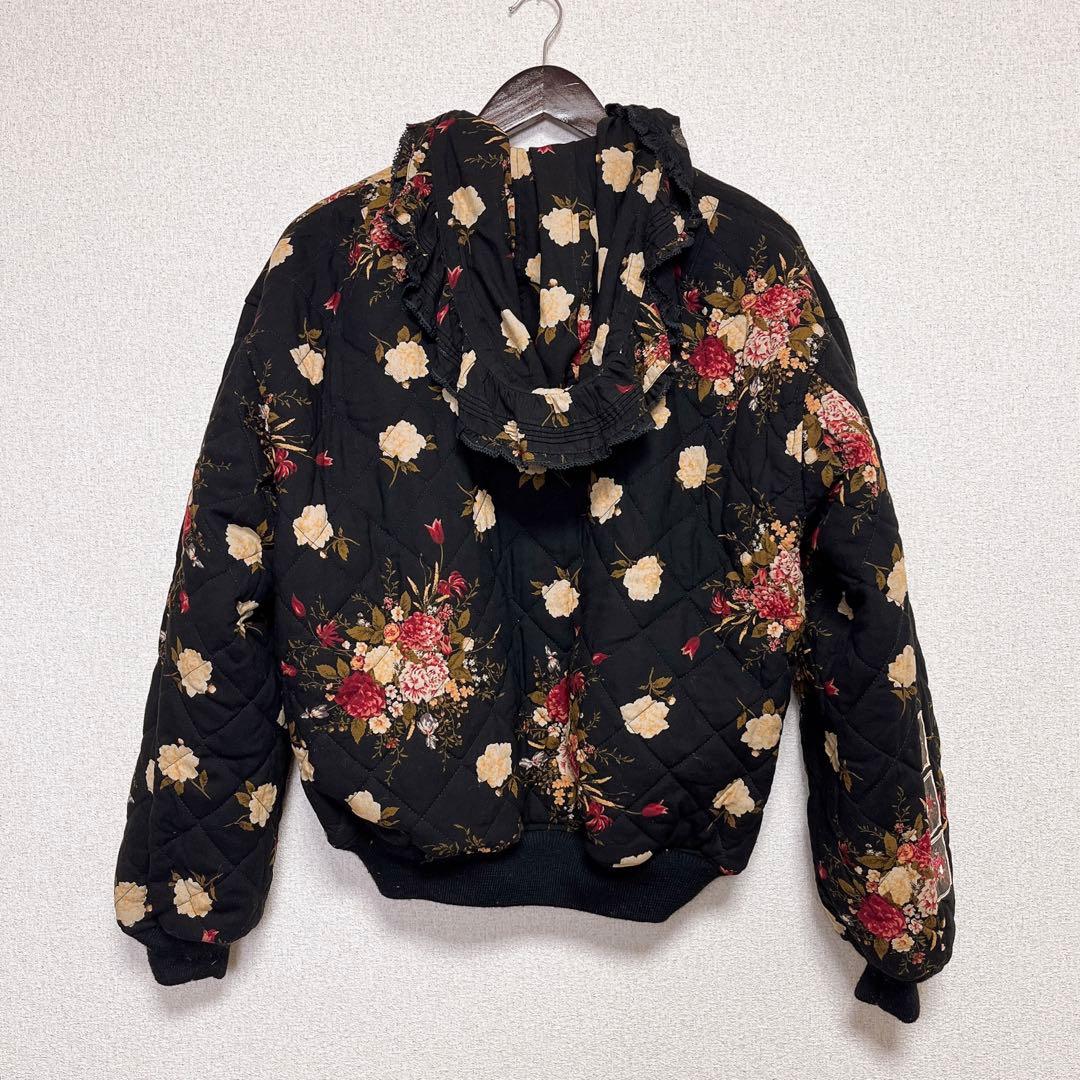 ketty リバーシブル ブルゾン ジャンパー 刺繍 花柄 フード ワッペン　黒