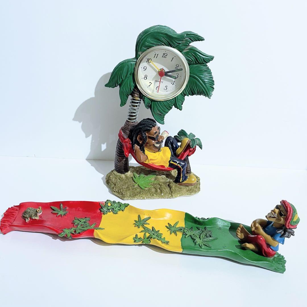 2個セット レゲエ ラスタマン お香立て 時計 置き物 インテリア オブジェ