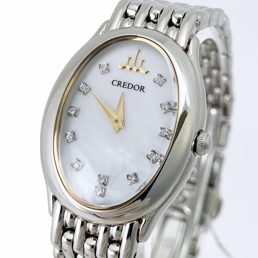 定価34万【美品】 セイコー クレドール シグノ　12Pダイヤ シェル オーバル