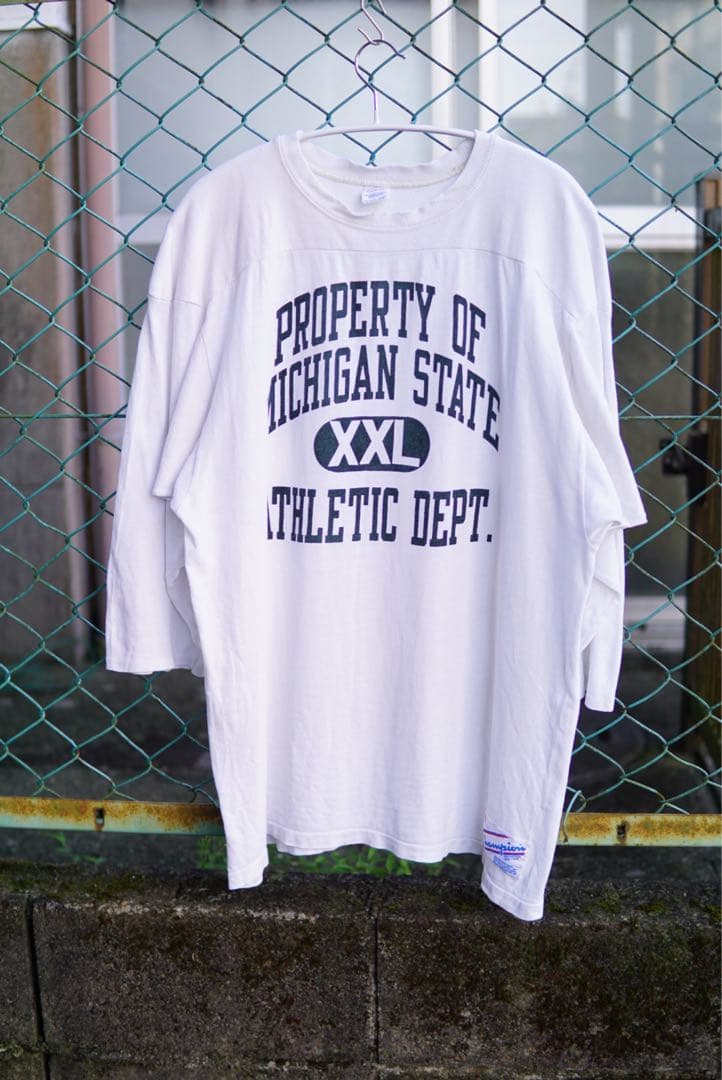 80s トリコタグ　champion フットボールTシャツ　希少品　袖　七分丈