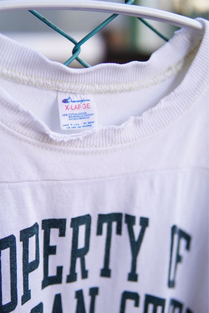 80s トリコタグ　champion フットボールTシャツ　希少品　袖　七分丈