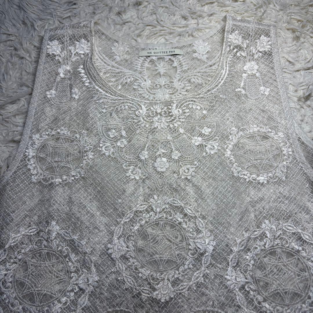 NE Quittez PAS 刺繍入りホワイトノースリーブワンピース【1232】