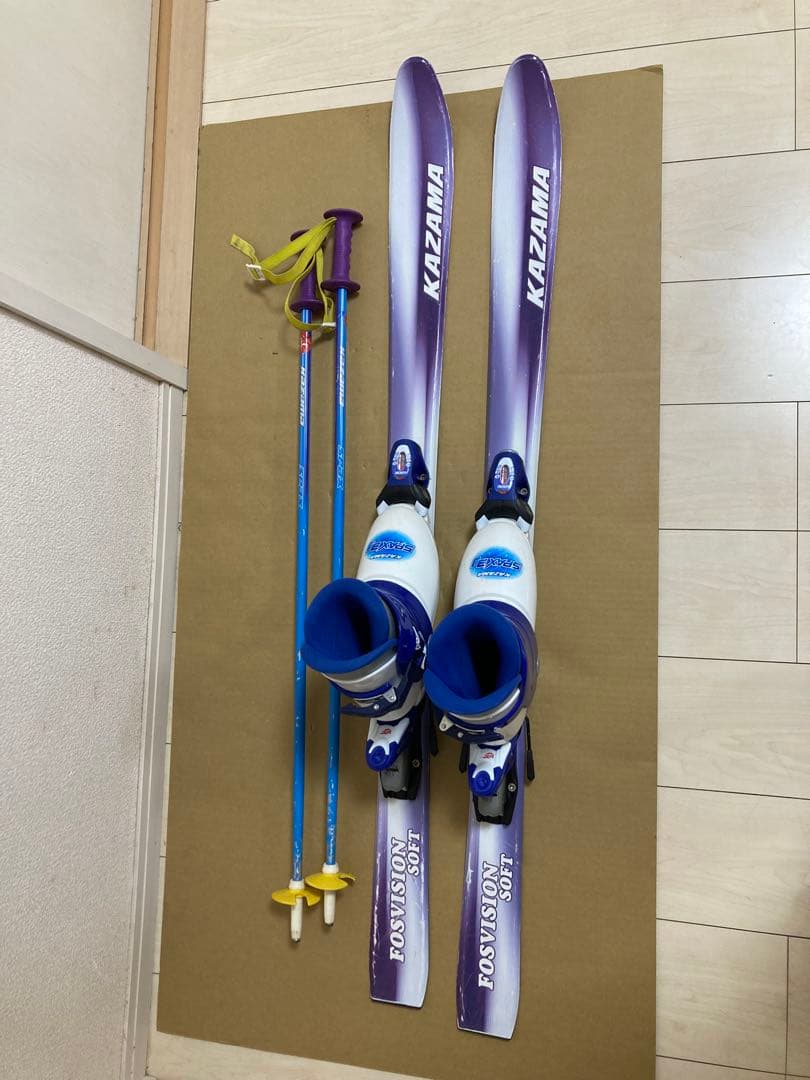 KAZAMAキッズ用スキー板120cmブーツ22cmストック90cm セット