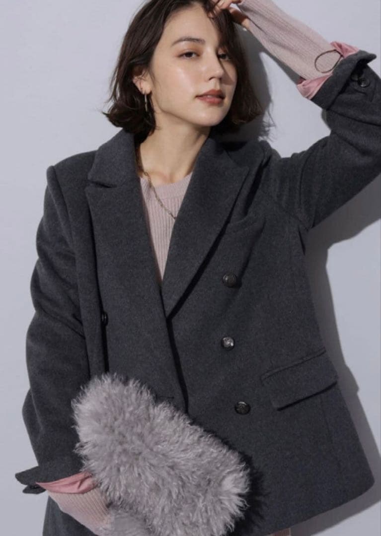 Arpege story Wジャケットコート　Wボタンジャコット　チャコール