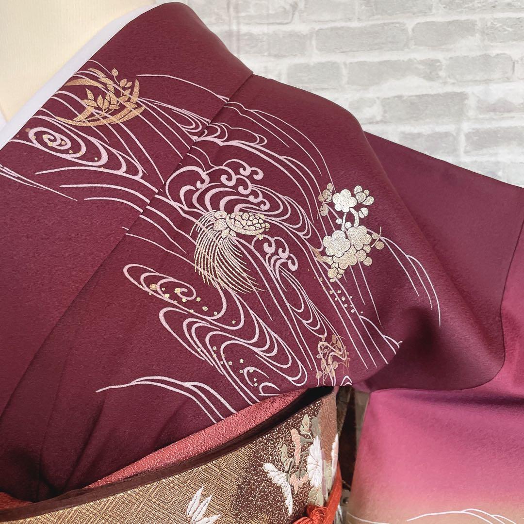 訪問着　フルセット　鳳凰　房亀　荒波　花丸紋　金彩加工　鮮やか　躍動的　Q3